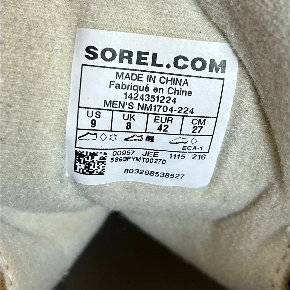 Men’s Sorel Cheyanne Lace Up Waterproof Duck Boots Size 9 Tan & Black